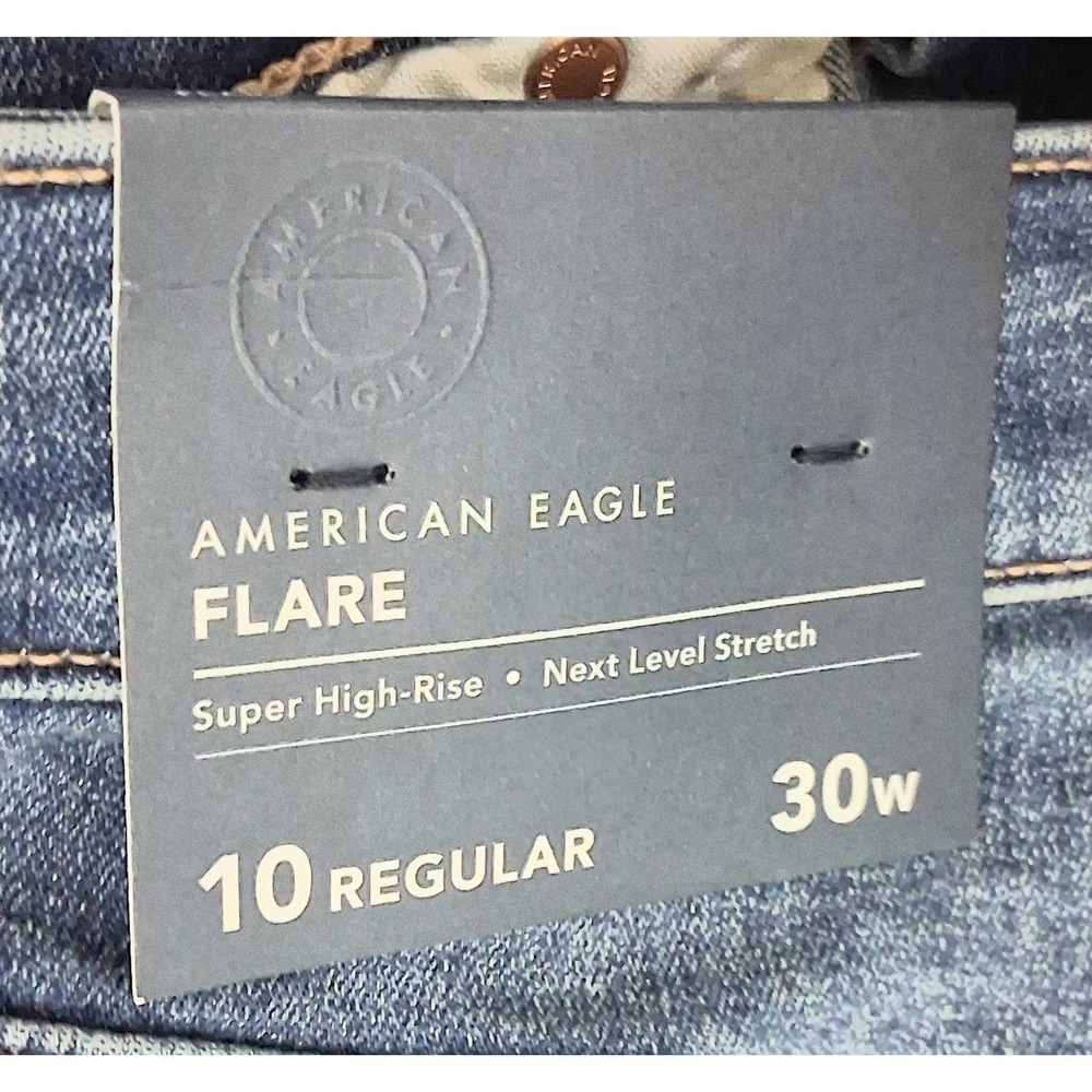 American Eagle Jeans Size 10 Super High-Waist Floral Embroidered Flare Y2K NEW - Picture 7 of 16